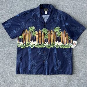 Hawaiian Reserve Collection Shirt Mens XL Blue Surfboard Palm Aloha Cotton USA